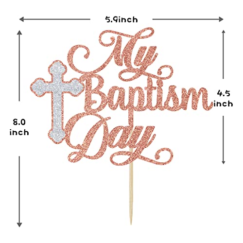 Aeryourtar My Baptism Day Cake Topper - First Communion/God Bless Cake Decor, Christening/Baby Shower/Baby's 1St Birthday Party Decorations Supplies - Rose Gold And Silver Glitter #TOP1