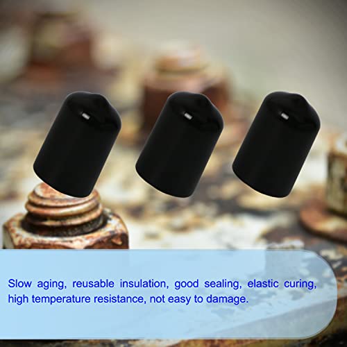 Image of Rubber Round End Cap Cover 0.51 Inch (13mm) Screw Thread Protectors PVC Flexible Tubing Pipe Protective Bolt Screw Thread Protector Safety Cover | for Pipe Post Tubing Rod Cover 100 Pcs (Black)