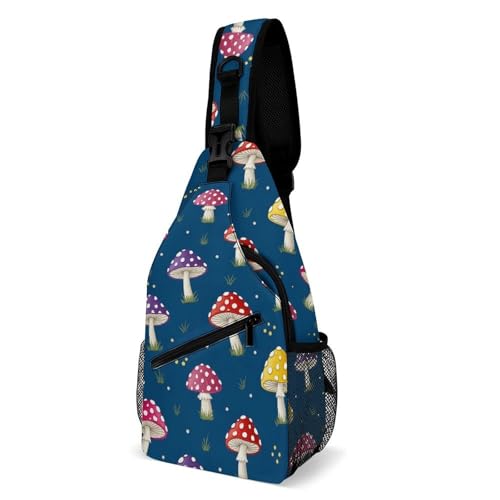 Fashion Dress Decor Sling Backpack Shoulder Bag, Day Pack, Chest Shoulder Bag For Travel Shopping Mushroom