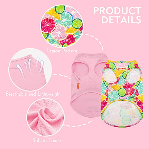 Kyeese 2 Pack Dogs Shirts Quick Dry Lightweight Dog T-Shirts With Reflective Label Tank Top Sleeveless Vest Puppy Shirts Dog Clothes Lemon Pattern Great For Summer #TOP2