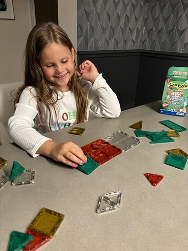 Image of CreateOn Crayola Holiday Glitter Mini PIP Magnetic Tiles, Magnetic Kids' Building Toys, STEM Learning Travel Toys for Boys and Girls, 27-Piece Set