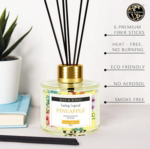 Image of Soul & Scents Pineapple Reed Diffuser Set - 120ml with Free 6 Fiber Reed Sticks Each | Toxin Free & Stress Relief | Long Lasting | Smoke Less Room Freshener for Home, Bedroom & Office | Pack of 2