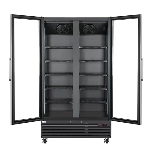 KoolMore KM-MDR-2GD-35CNL-BK 47 in. Two-Door Commercial Display Merchandiser Refrigerator in Sleek Black, 35 cu. ft. ETL Listed