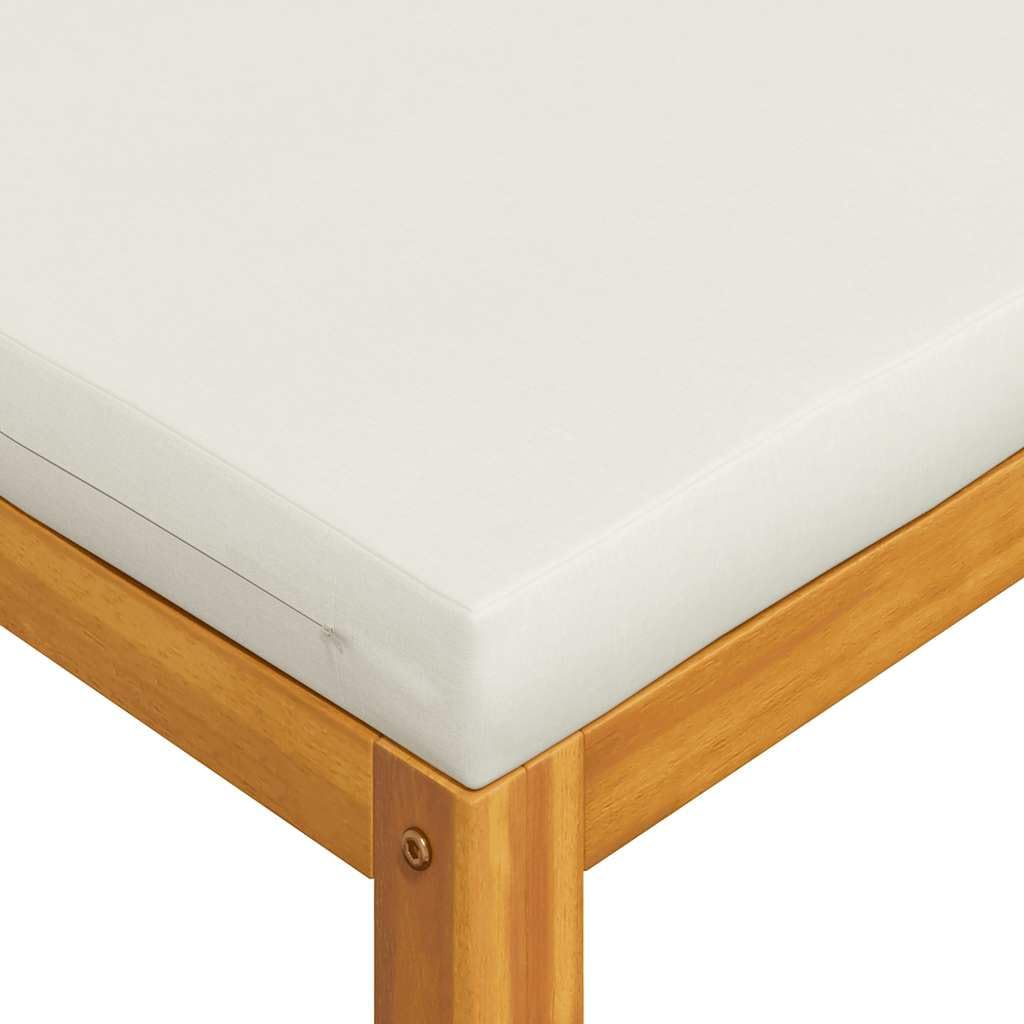vidaXL Reposapiés con Cojín Taburete Jardín Asiento Sala de Estar Salón Terraza Patio Exterior Balcón Estable Blanco Crema Madera Maciza de Acacia