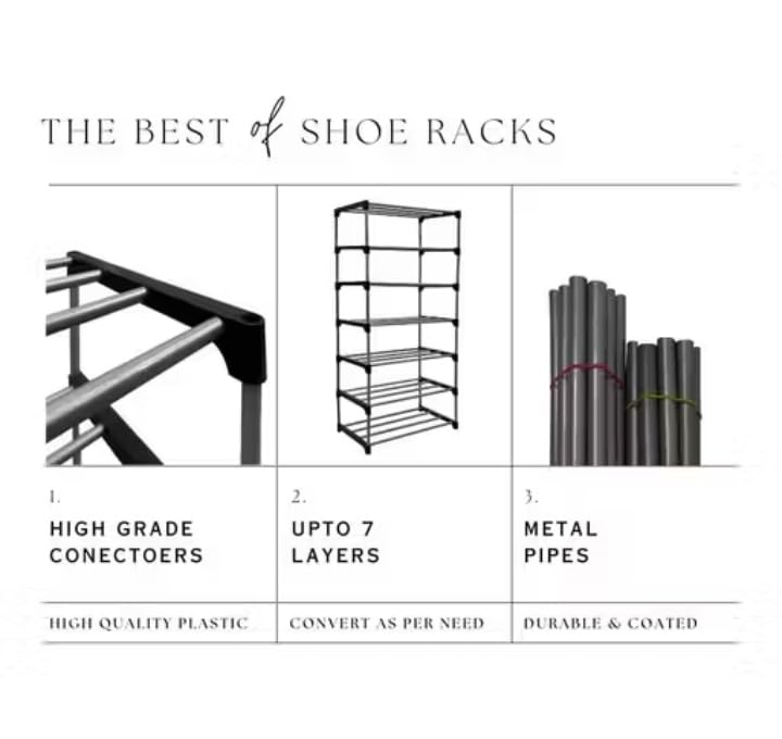 Image of Multipurpose Shoe Rack with Dustproof Zip Cover, Multiuse for Bedroom, Living Room, Entryway, Footwear Stand for Home, Plastic, Clothes Plastic (Grey, 6 Layer Shoe Rack)