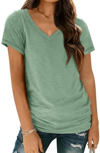 AUTOMET Womens Short Sleeve T-Shirts V Neck Summer Tops Basic Tees 2026
