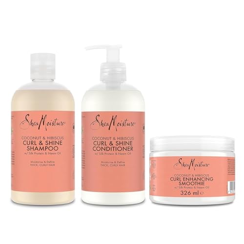 SheaMoisture Champú, Acondicionador y Crema Modeladora para cabello grueso y rizado con Coco e Hibisco pack para el cuidado del cabello 2x 384 ml, 1x 326 ml - 3 productos