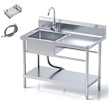 EHVCISTQ Stainless Steel Utility Sink, Free Standing Single Bowl Commercial...