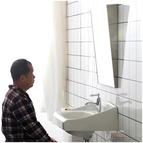 Tilted Bathroom Mirror with Stainless Steel Frame - Vertical Hanging Design (Silver, 27.6"x19.7") - Modern Home Decor, Perfect for Vanity and Makeup Use
