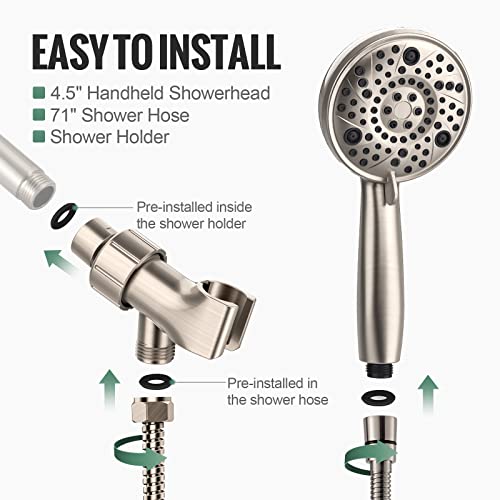 Shower Head With Handheld, 8-Spray Settings Shower Heads High Pressure, Handheld Shower Heads With 71" Stainless Steel Hose & Holder, Brushed Nickel #TOP5