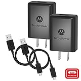 [2 Pack] Motorola TurboPower 15+ QC3.0 wall Chargers w/ micro USB data cables for Moto G5 Plus, G5S, G5S Plus, G6 Play, E5 Plus/E5 Supra (Retail Box)