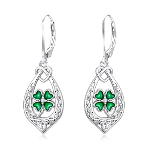 Trèfle à quatre feuilles boucles d'oreilles argent 925 nœud celtique pendantes
