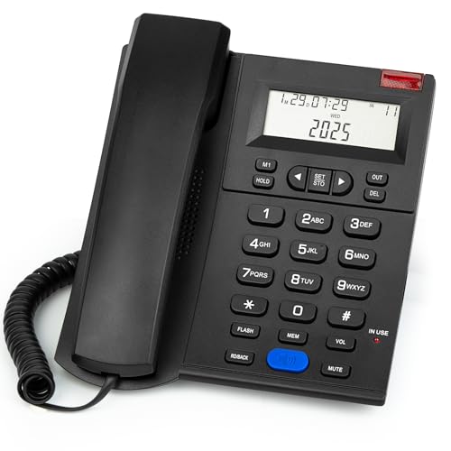 Sangyn Corded Landline Telephone with Caller ID, Loud Ringer Home Phone with Speaker, Redial & Speed Dial, Analog Desk Phone with Adjustable Ringer Volume for Home Office