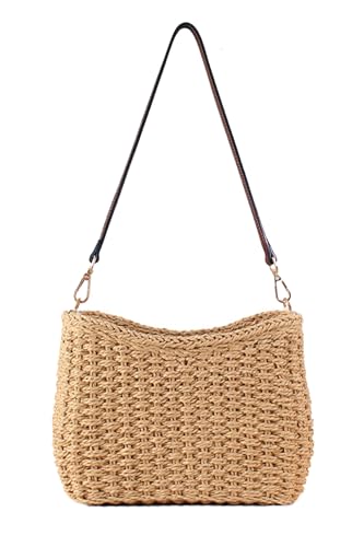 Ulisty Women Small Woven Straw Bag Mini Summer Beach Vacation Purse Bohemian Shoulder Handbag Chic Envelope Bag khaki
