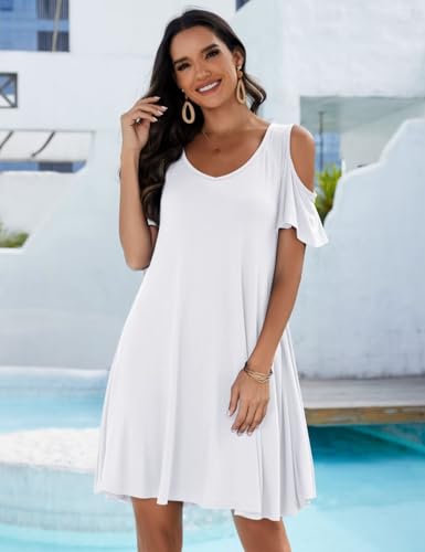 Image of JollieLovin Womens Plus Size Short Sleeve Cold Shoulder V Neck T-Shirt Dress with Pockets