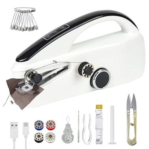 Máquina de Coser Mini Portátil Eléctrica, Mini Máquina Coser Manual, 2 en 1 con accesorios, ideal para principiantes, hogar, viajes y proyectos de costura DIY