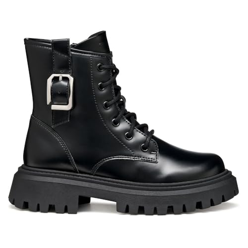 Geox J Maquinnens Girl bottines noires en cuir pour fille