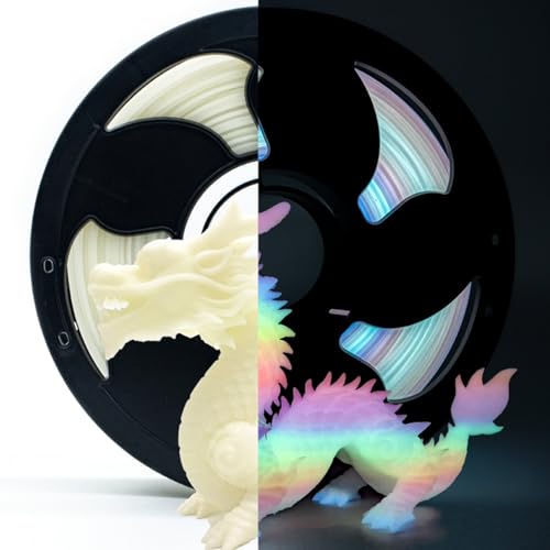 Glow in The Dark Gradient Rainbow 1.75mm PLA Filament, Luminous Rainbow Vibrant Bright 3D Printer Filament, 0.25kg 250g Small Spool 3D Printing PLA Filament Rod