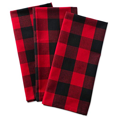 Dii Buffalo Check Kitchen Collection, Classic Farmhouse Dishtowel Set, 20X30, Red & Black, 3 Piece #TOP1