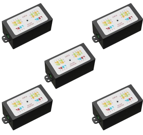 rhinocables RJ45 Cat 6 Gigabit Inline Punchdown Krone Coupler Joiner for LAN Ethernet Cables (5, Black)