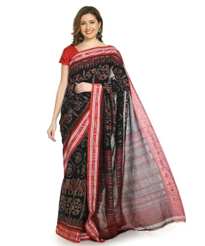 Image of COTTONSILK & KHANDUAPATA Shambalpuri Cotton Saree of Odisha Ikkat Orissa Traditional Handloom Sari | Bomkai | Pata | Nuapatana | sambalpuri saree | khandua patta sare | without Blouse S5