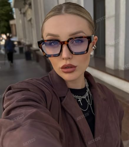 Image of AIEYEZO Square Thick Frame Glasses for Women Men Fashion Blue Light Glasses Trendy Chic Computer Eyeglasses