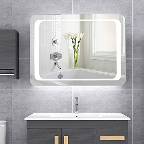 Warmiehomy LED Bathroom Mirror with Lights Sensor Switch Illuminated Bathroom Mirror with Demister Pad for Makeup Cosmetic