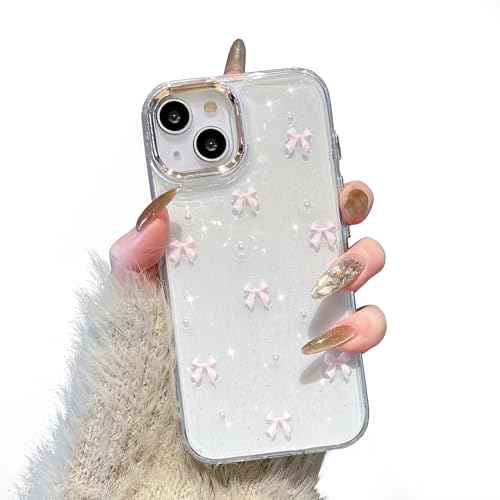 Coque iPhone 15 Plus étui mignon brillant clair noeud design doux