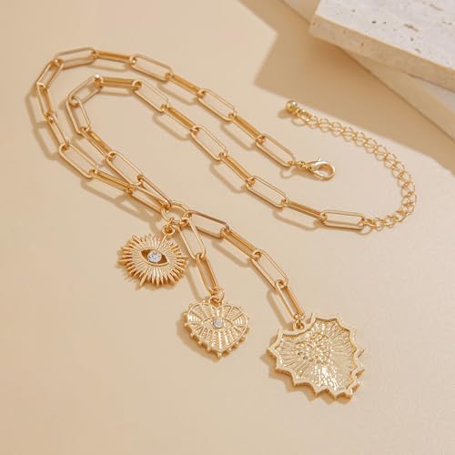 HETICA Chunky Gold Necklace for Women - Evil Eye Heart Charm Necklace Zirconia Charm Necklace Fashion Gold Jewelry Necklace for Women3