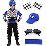 Picture of Latocos Kids Race Car Driver Costume Boys Girls Racer Jumpsuit With Car Cap Sunglasses Kids Dress Up Role Play for Halloween