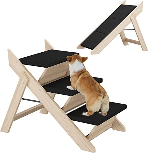 Wood Dog Step Stair Pet Ramp Foldable Pet Stairs Steps for Dogs and Cats 2-in-1 Dog Ramp - Portable Dog/Cat Ladder for Sofa, Beds and Cars, Great for Small and Medium Pet Dog Cat