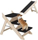 Wood Dog Step Stair Pet Ramp Foldable Pet Stairs Steps for Dogs and Cats 2-in-1 Dog Ramp - Portable