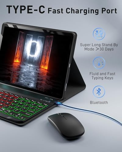 Image of for Microsoft Surface Pro 11 /10 /9 13 inch 2024 /2022 Case with Keyboard - Rainbow Backlit Keyboard Case - Built in Pencil Holder with Mouse - Black