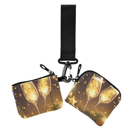 Golden Christmas Champagne Women's Wallets Card Cases Large Capacity Women Credit Card Case Coin Purse with Wristlet Strap for Work Travel 2 Packs