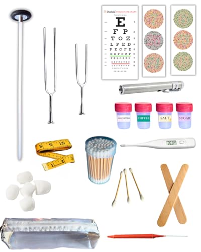 Image of CNS Medical Student Kit, with Tuning Forks, Snellen Chart, Knee Hammer, Digital Thermometer and More ( Central Nervous System Examination kit) for Medical professionals and Practitioners (MODEL 4)
