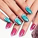 GLAMERMAID Pink Blue Magnet Cat Eyes Press On Nails Short Almond, Aurora Magnetic Handmade Soft Jelly Gel Fake Nails, Ombre Round Oval Stick Glue on Nail Kit for Women, Reusable Acrylic False Nail Set