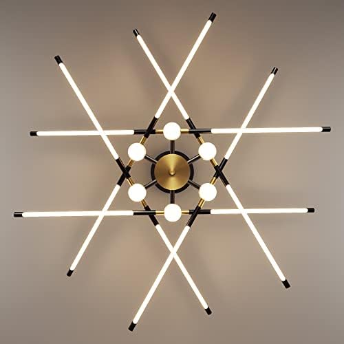 Kaiyuan Modern LED Ceiling Light Fixtures Dimmable Semi Flush Mount Ceiling Light Black and Gold 12 Light Fixtures Ceiling Mount Contemporary Ceiling Lamp for Living Room Bedroom Dinning Room Kitchen