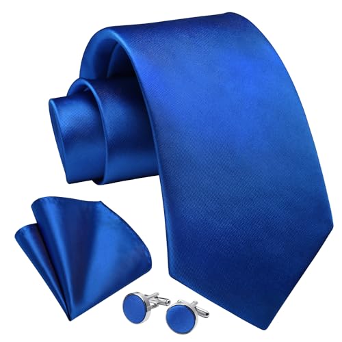 Image of Enlision Mens Ties Solid Color Satin Necktie Ties for men Handkerchief Cufflinks Pocket Squares for Wedding