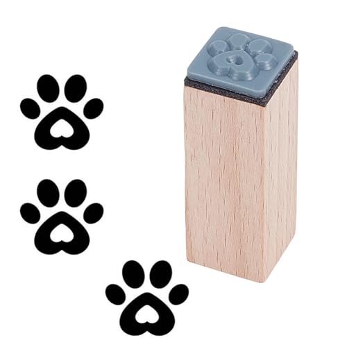 OLYCRAFT Holzstempel Mit Pfotenabdruck 1.5x1.5x3cm Kleiner Ministempel Hundepfote Mit Herz Gummistempel Dekorativ Montierte Gummistempel Für Scrapbooking Kartenherstellung Planer DIY Bastelkarte