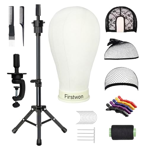Firstwon 22 Inch Wig Head Mannequin Head for Wigs Wig Stand with Head for Hair Styling Practice Display Wigs Making Tripod Stand with T Pins Set