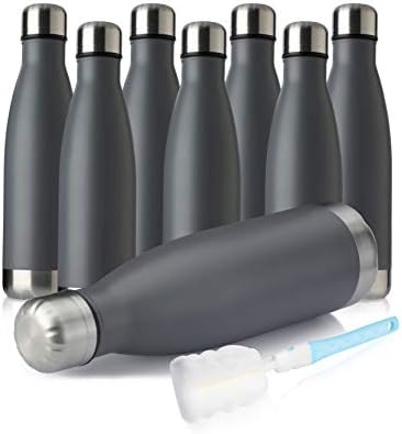 MEWAY 17oz Sport Water Bottle 8 Pack Vacuum Insulated Stainless Steel Sport Water Bottle Leak-Proof Double Wall Cola Shape Water Bottle,Keep Drinks Hot & Cold (Cold Gray,8 Pack)