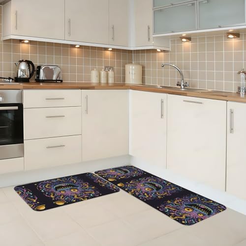 Alfombrillas de cocina antideslizantes Dopamine Smiling Monster, juego de 2 que evita resbalones 6