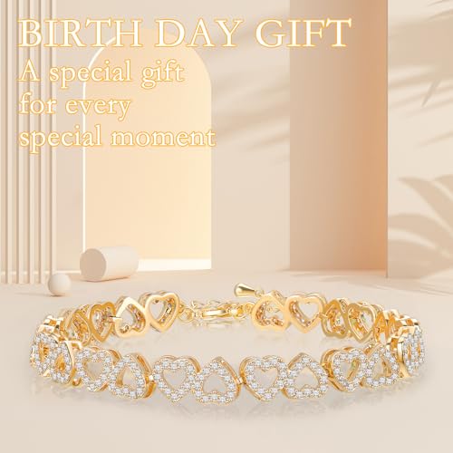 Heart Symbol Charm Link Bracelet for Women Cubic Zirconia Bangle Crystal Love Bracelet Jewelry Anniversary Jewelry Christmas Birthday Gifts for Women Wife Girlfriend Her2
