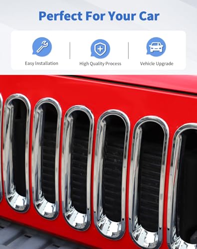 Image of Chrome JK Grill Inserts Front Grille Mesh no Mesh Cover Guard for Jeep Wrangler JK 2007-2017 Clip-on Grille Accessories