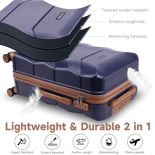 Hoteel 3-Piece Luggage Set with Spinner Wheels, Durable Carry On Suitcase Luggage with TSA Lock, Portable Lightweight ABS Luggages for Travel, Blue3