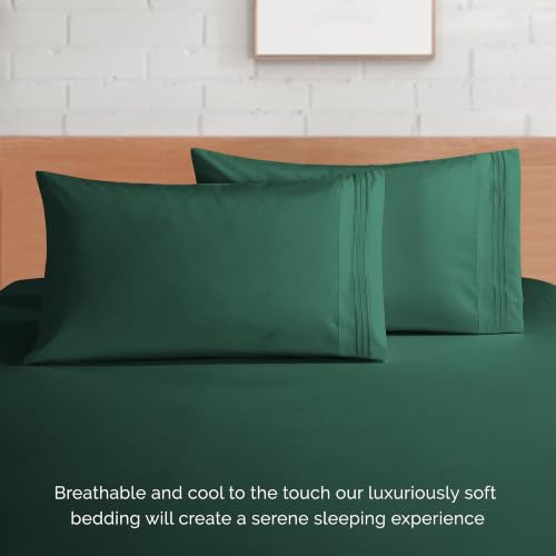 Image of Elegant Comfort Luxury 1500 Premium Hotel Quality Microfiber 4-Piece Sheet Set - Wrinkle Resistant, All Around Elastic Fitted Sheet, Deep Pocket up to 16 inch, Twin /Twin XL, Hunter Green