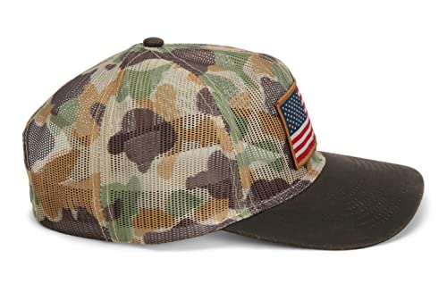 All Mesh Breeze American Flag Cap Wax Cloth Visor, Crushable Vintage Camo (Throwback Olive) #TOP6