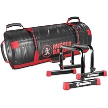 Rubberbanditz Extra Large Fitness Sand Bag & Parallettes Push Up/Dip Bars Set - Heavy Duty Workout Equipment for Crossfit, Home Workouts, Gymnastics, Conditioning, Non-Slip Stands for Bodyweight Train