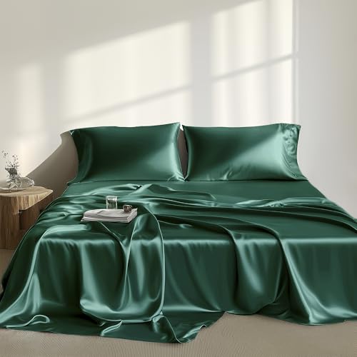 Image of Madison Park Essentials Satin Sheets Twin Size Bed Set, 4 Piece, Emerald