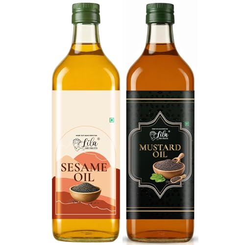 Image of LILA DRY FRUITS Daily Cooking Oil Combo (1L) Mustard Oil 500 ML & Sesame Oil 500 ML | Pure Cooking Oils for Indian Tadka, Pickles & Traditional Recipes Pure & Unrefined Cold Pressed Oil